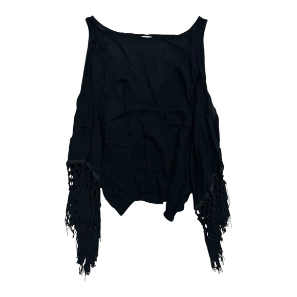 Anthropologie Monteau Los Angeles Black Boho Tassle Sleeve Blouse - Size Large - Picture 4 of 6